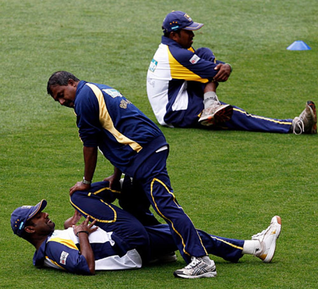 Muttiah Muralitharan goes through some stretches, Brisbane, November 7, 2007