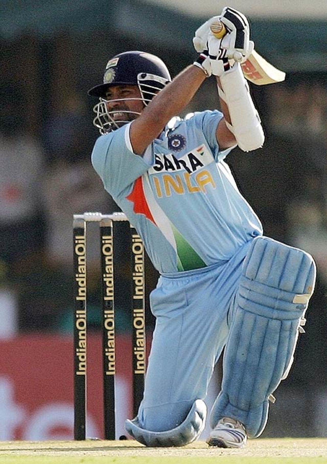 Sachin Tendulkar flays one through the off side during his aggressive 99, India v Pakistan, 2nd ODI, Mohali, November 8, 2007