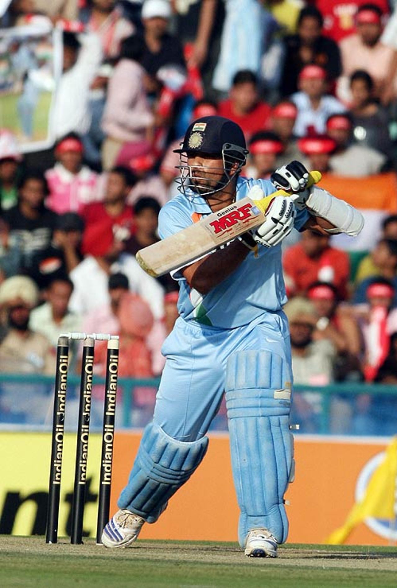 Sachin Tendulkar taps to the off side and looks for a quick single, India v Pakistan, 2nd ODI, Mohali, November 8, 2007