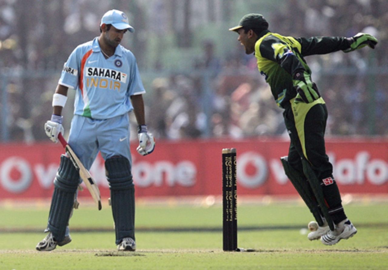 Gautam Gambhir looks back after playing the ball onto his stumps, India v Pakistan, 3rd ODI, Kanpur, November 11, 2007