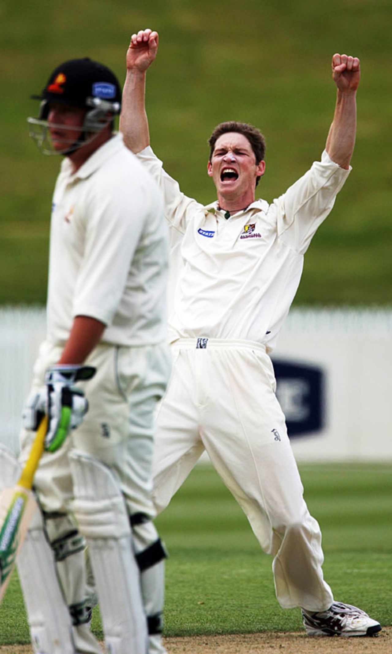 Mark Orchard celebrates after dismissing Wellington batsman Matthew Bell for 81, Northern Districts v Wellington, State Championship, 2nd day, Hamilton, November 13, 2007