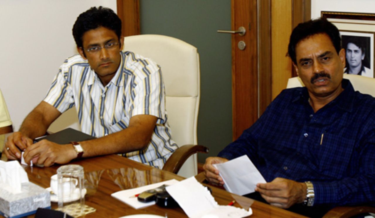 Anil Kumble, India's new Test captain, with chairman of selectors Dilip Vengsarkar, at a meeting to select the Test team, Mumbai, November 14, 2007 