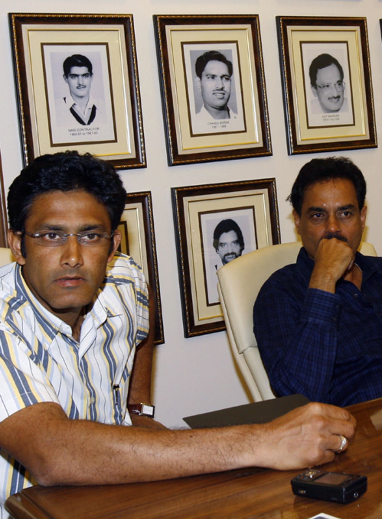 Anil Kumble and Dilip Vengsarkar at a meeting to select the Test squad against Pakistan, Mumbai, November 14, 2007 
