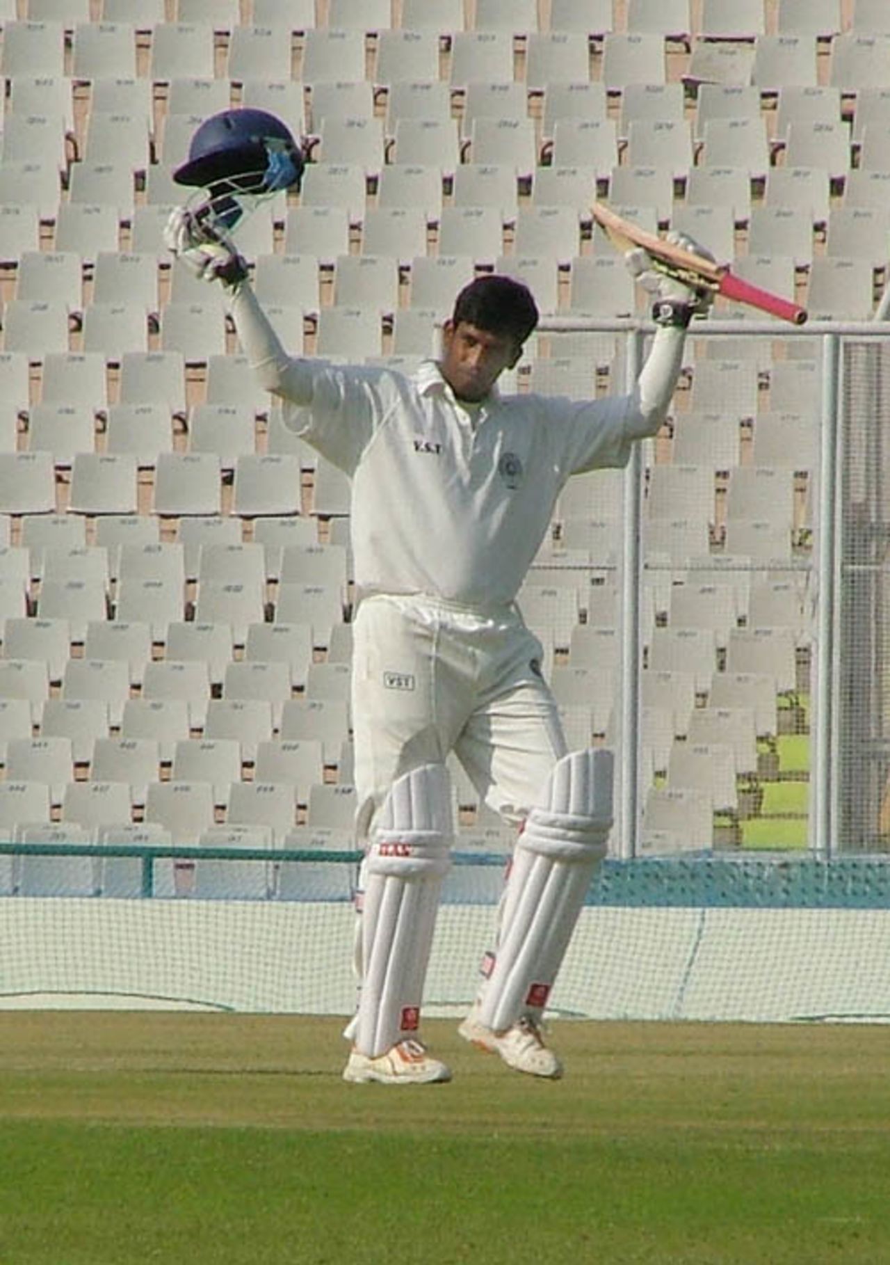 Daniel Manohar celebrates his eighth first-class hundred, Punjab v Hyderabad, Ranji Trophy Super League, Group B, 2nd round, 1st day, Mohali, November 15, 2007
