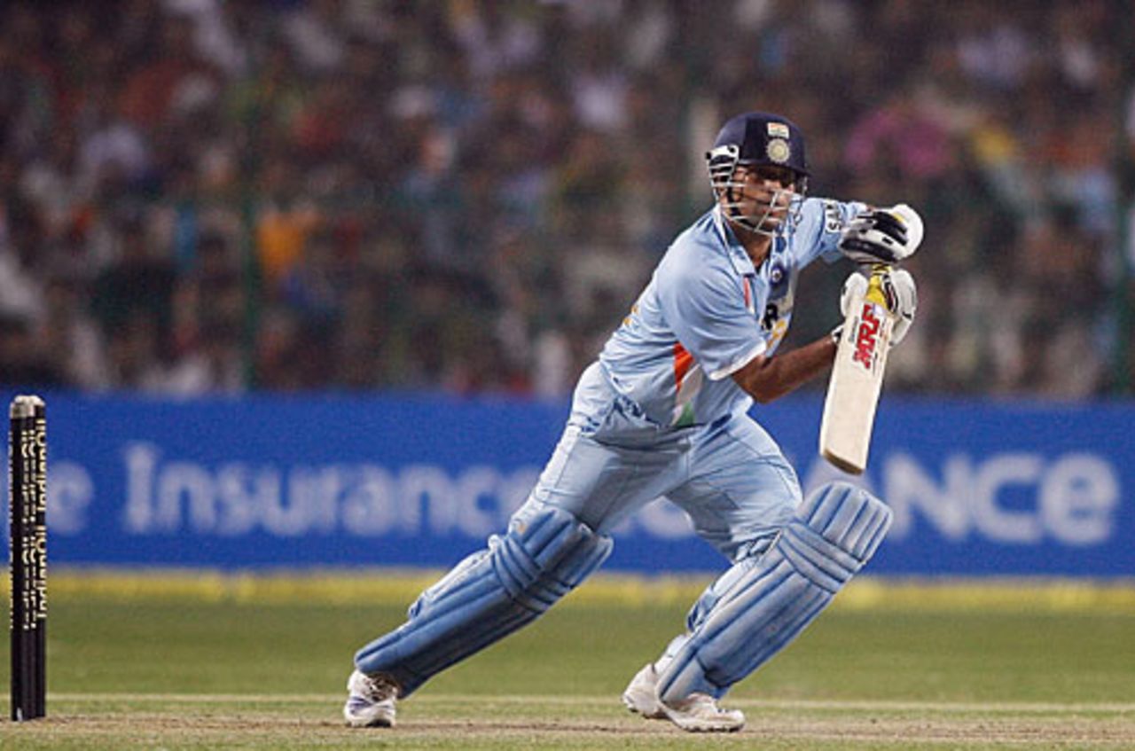 Sachin Tendulkar drives for a four, India v Pakistan, 4th ODI, Gwalior, November 15, 2007