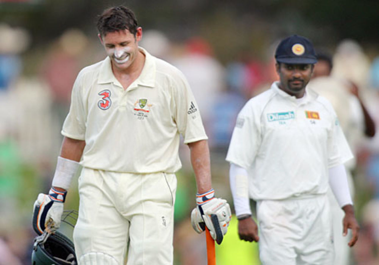 Michael Hussey was unbeaten on 101 at the end of the first day, Australia v Sri Lanka, 2nd Test, Hobart, 1st day, November 16, 2007