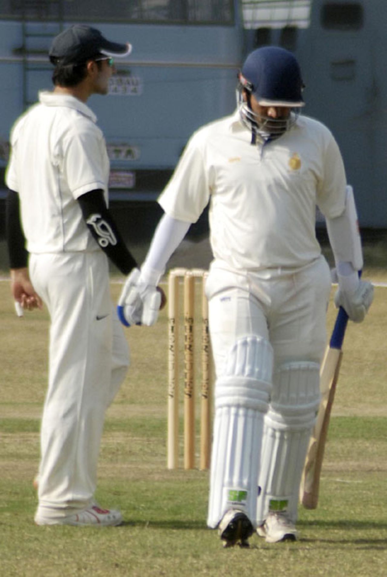 Madhya Pradesh captain Brijesh Tomar walks back after being dismissed, Jammu & Kashmir v Madhya Pradesh, Ranji Plate League, 2nd round, Group B, Jammu, 2nd day, November 16, 2007