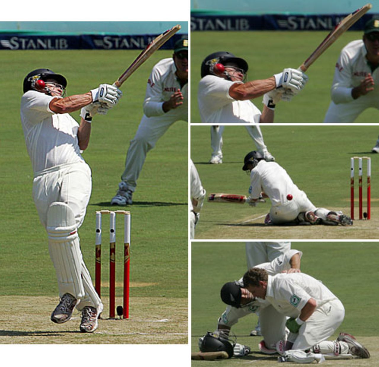 A collage of Craig Cumming when he was floored by Dale Steyn, South Africa v New Zealand, 2nd Test, Centurion, 1st day, November 16, 2007