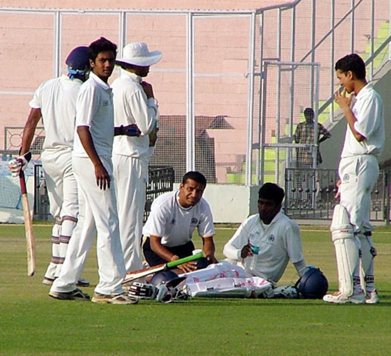 Injured Hyderabad opener Daniel Manohar gets treatment, Punjab v Hyderabad, Ranji Super League, 2nd round, Mohali, 3rd day, November 17, 2007