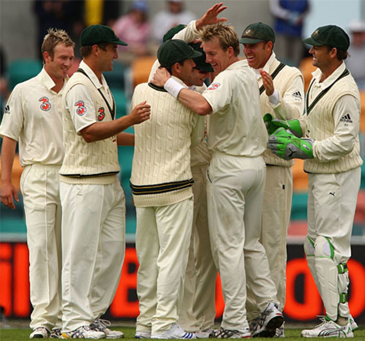 Group hug for a good group performance on the third morning, Australia v Sri Lanka, 2nd Test, Hobart, 2nd day, November 17, 2007