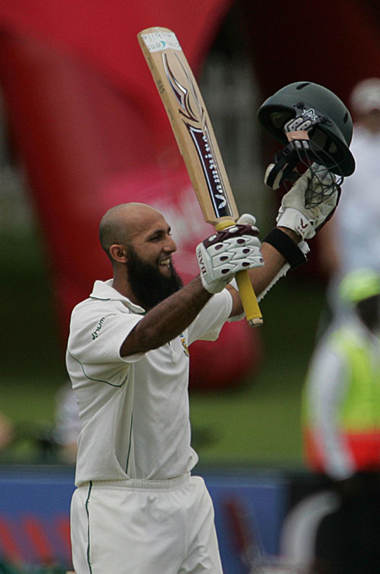 Hashim Amla celebrates his hundred against New Zealand, South Africa v New Zealand, 2nd Test, Centurion, 3rd day, November 18, 2007