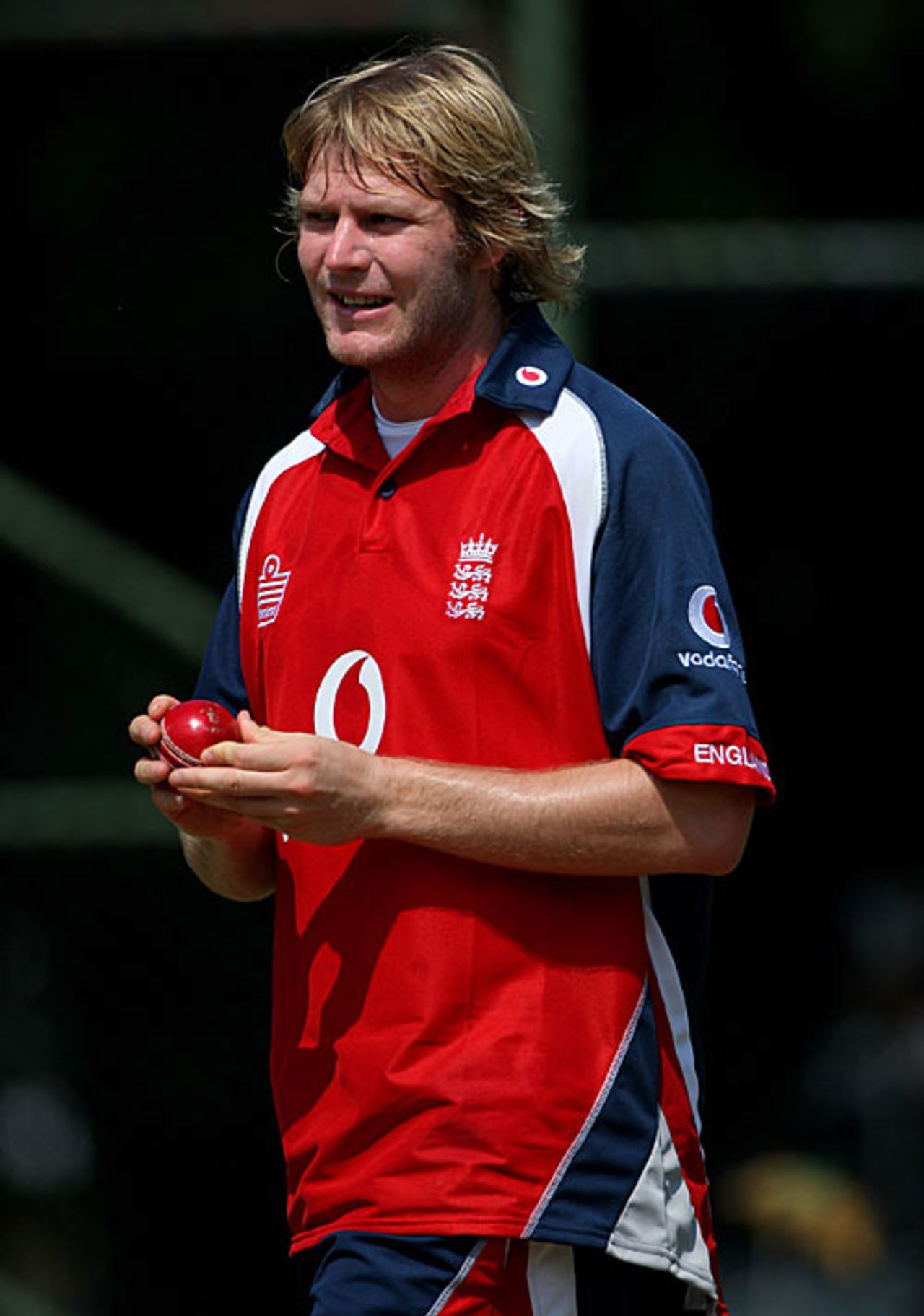 Matthew Hoggard smiles while walking back to his mark, Colombo, November 18, 2007