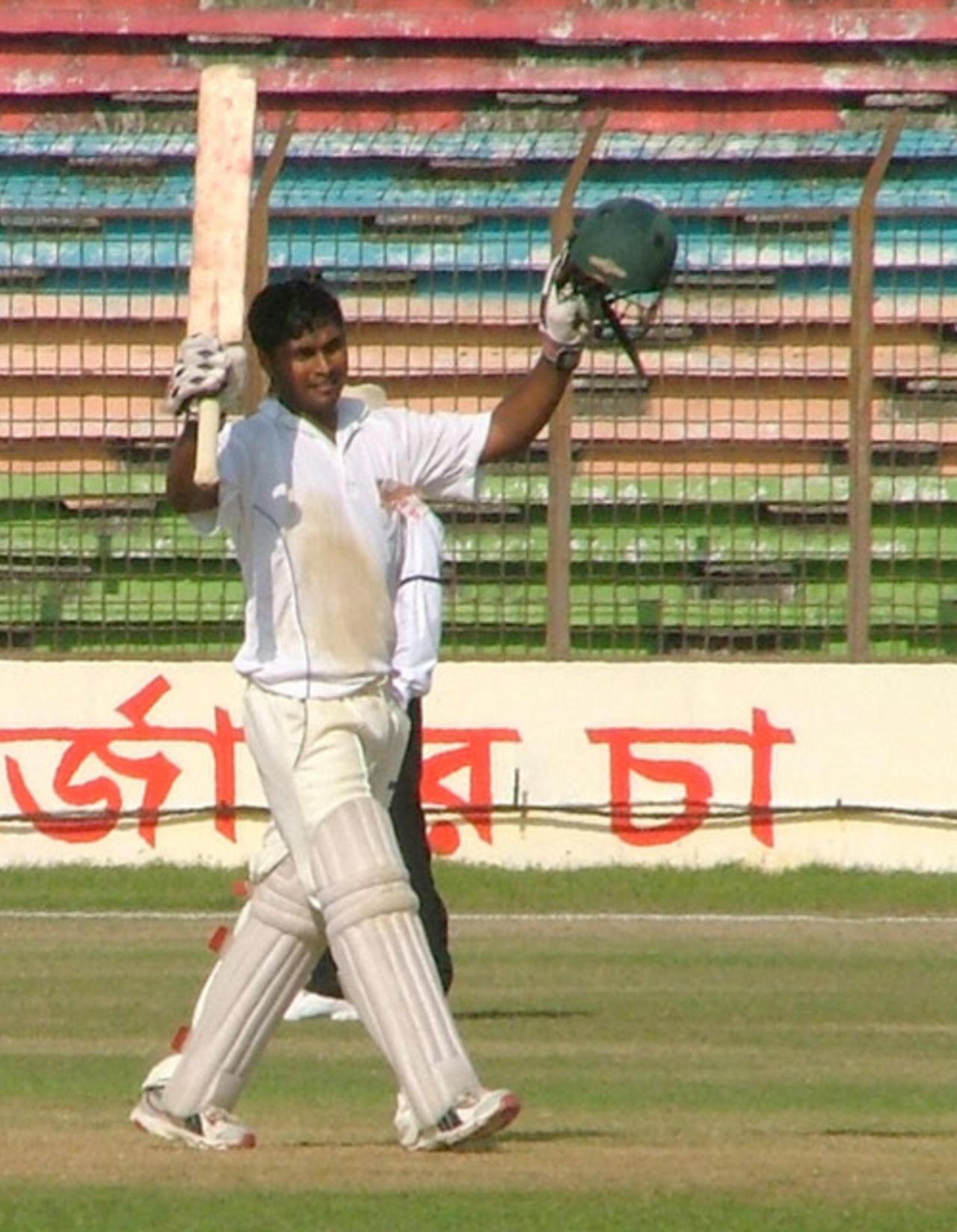 Gazi Salahuddin raises the bat after reaching his century against Sylhet, Chittagong v Sylhet, National Cricket League, Chittagong, November 18, 2007