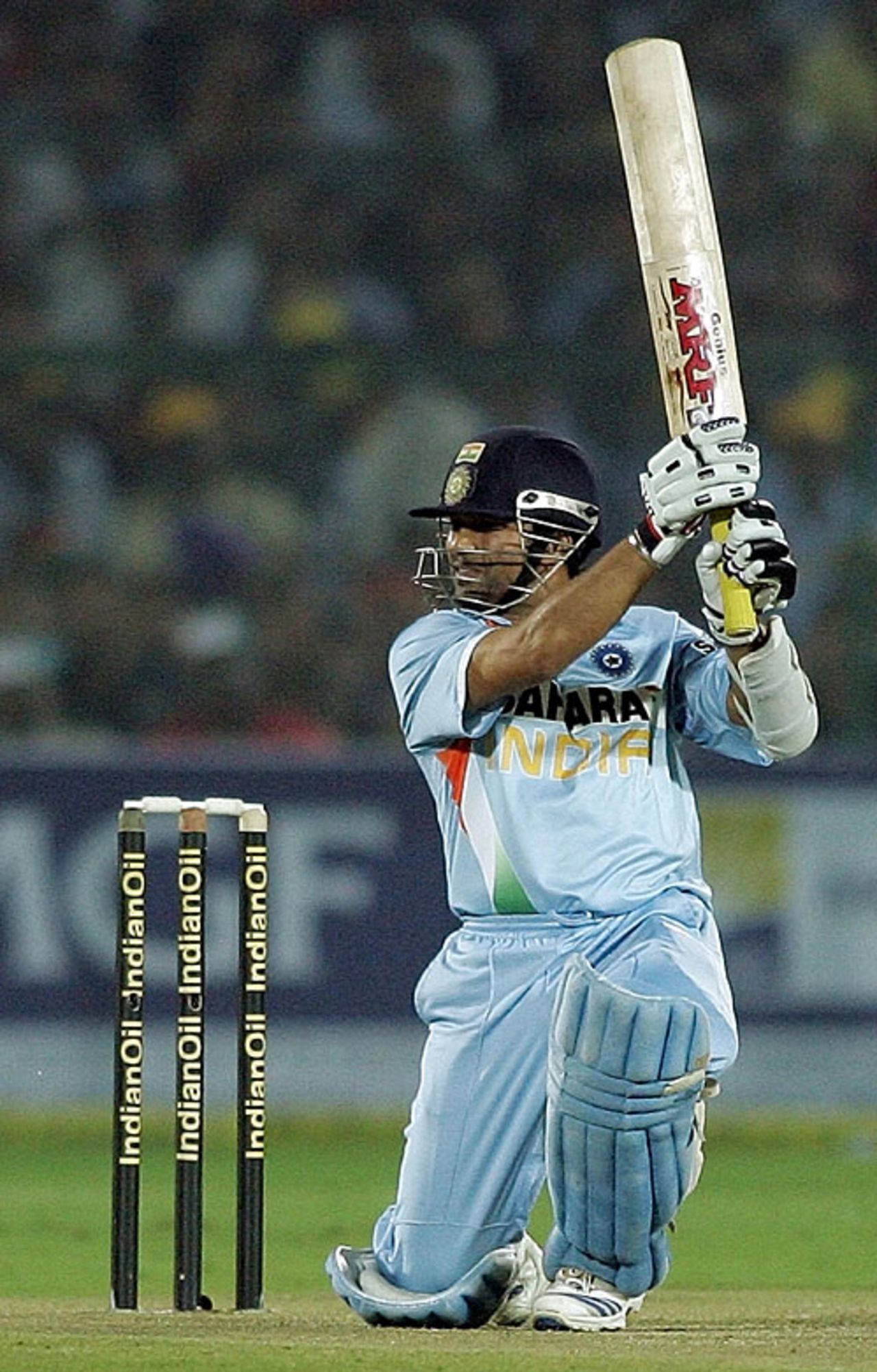 Sachin Tendulkar gets on his knee to drive through the covers, India v Pakistan, 5th ODI, Jaipur, November 18, 2007