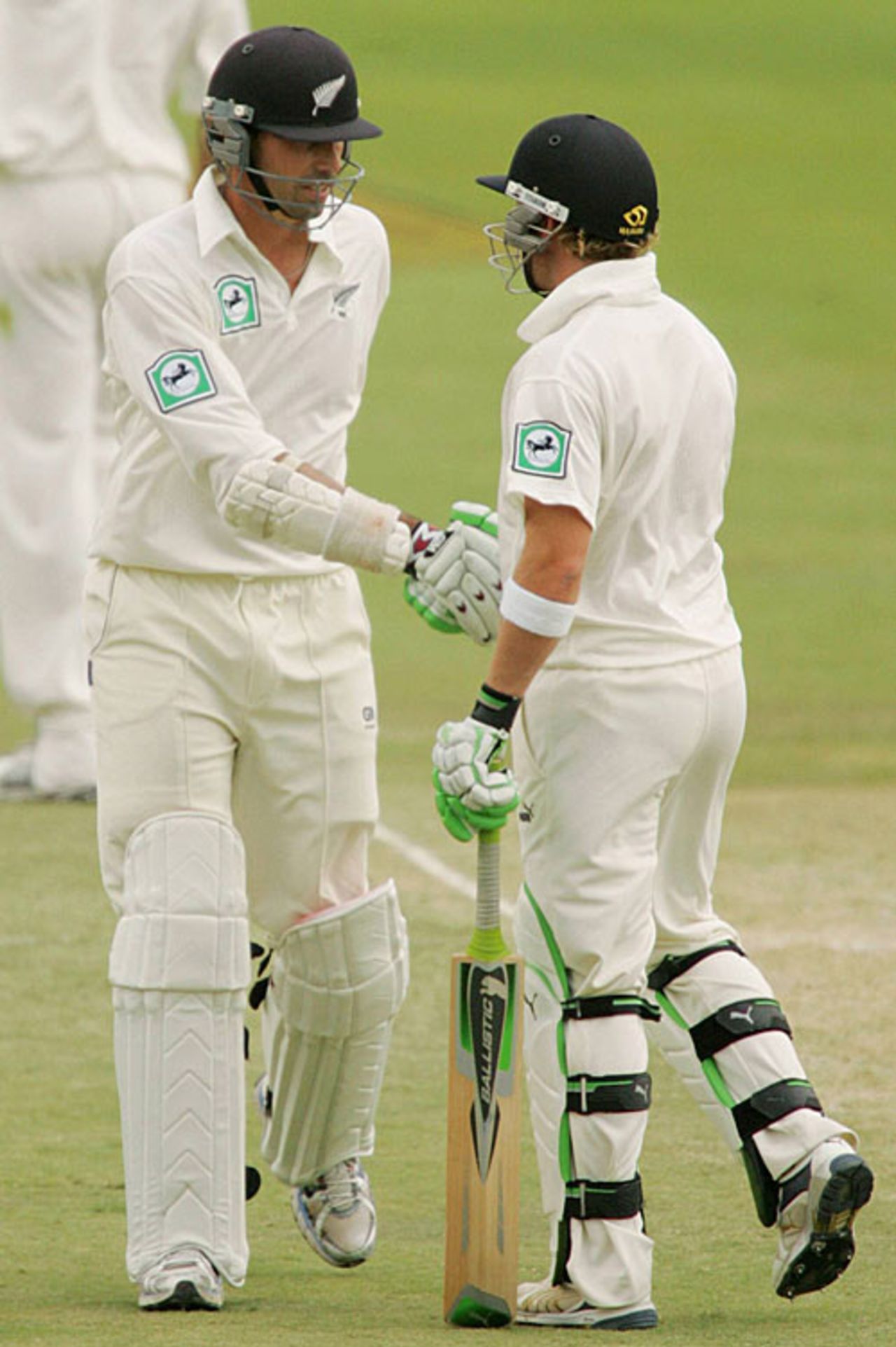 Brendon McCullum congratulates Stephen Fleming on his valiant fifty, South Africa v New Zealand, 2nd Test, Centurion, 3rd day, November 18, 2007