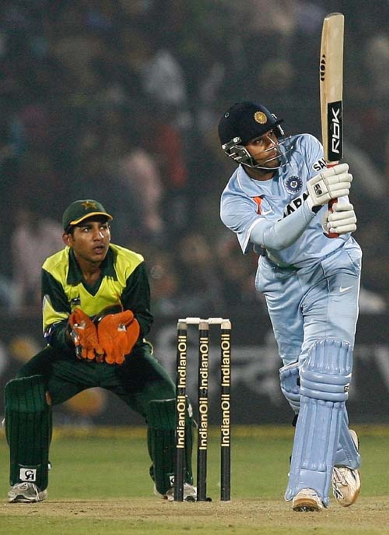 Sarfraz Ahmed looks on as Rohit Sharma flicks one off his pads, India v Pakistan, 5th ODI, Jaipur, November 18, 2007