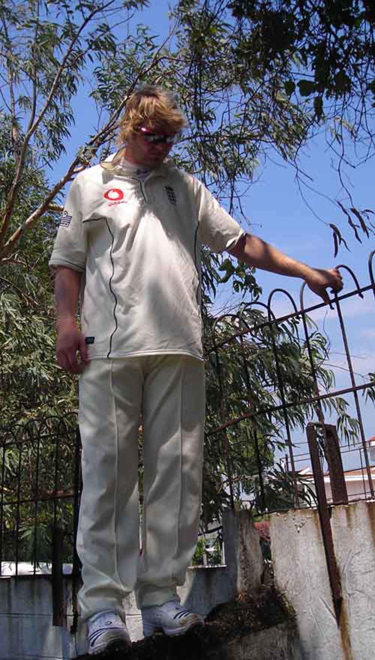 Matthew Hoggard takes a closer look at cobra that appeared on the boundary edge, Sri Lanka Cricket Board President's XI v England XI, Colombo, November 20, 2007