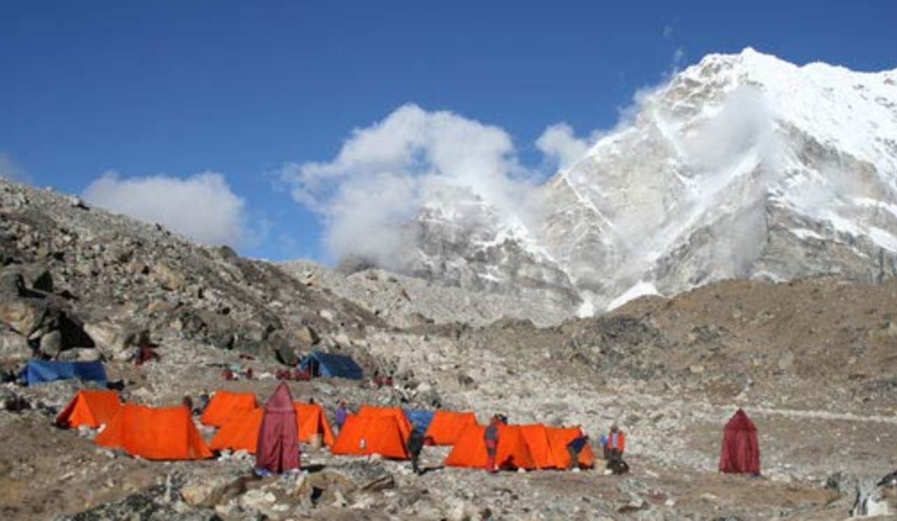 The tents at the base of Mount Everest in which Nick Compton stayed during his trek to raise money for charity, November, 2007