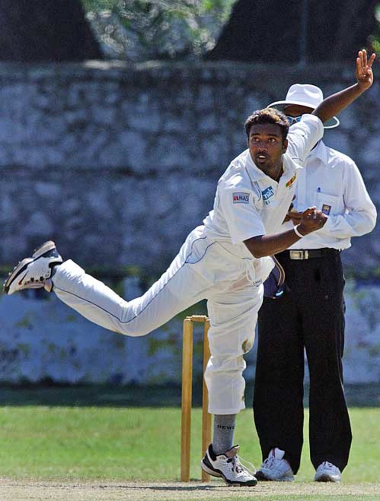 Malinga Bandara trapped Michael Vaughan lbw, Sri Lanka Cricket Board President's XI v England XI, Colombo, November 22, 2007