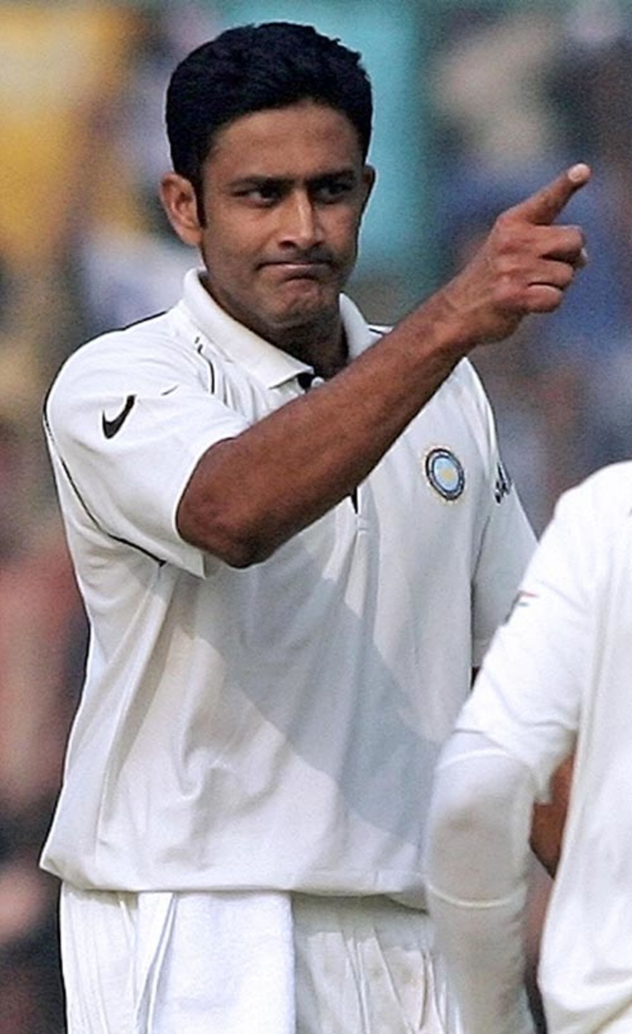 Anil Kumble gestures after dismissing Kamran Akmal, India v Pakistan, 1st Test, Delhi, 1st day, November 22, 2007