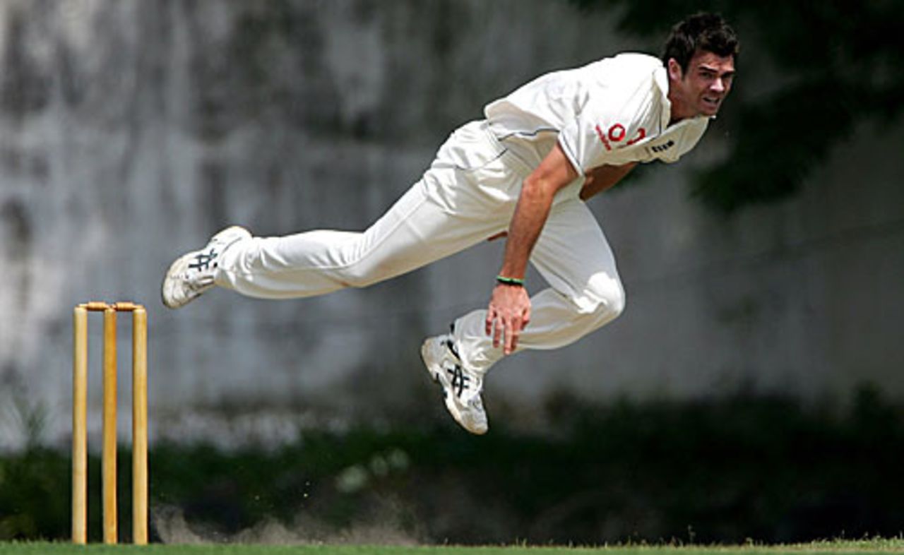 James Anderson flies into bowl, Sri Lanka Cricket Board President's XI v England XI, Colombo, November 25, 2007