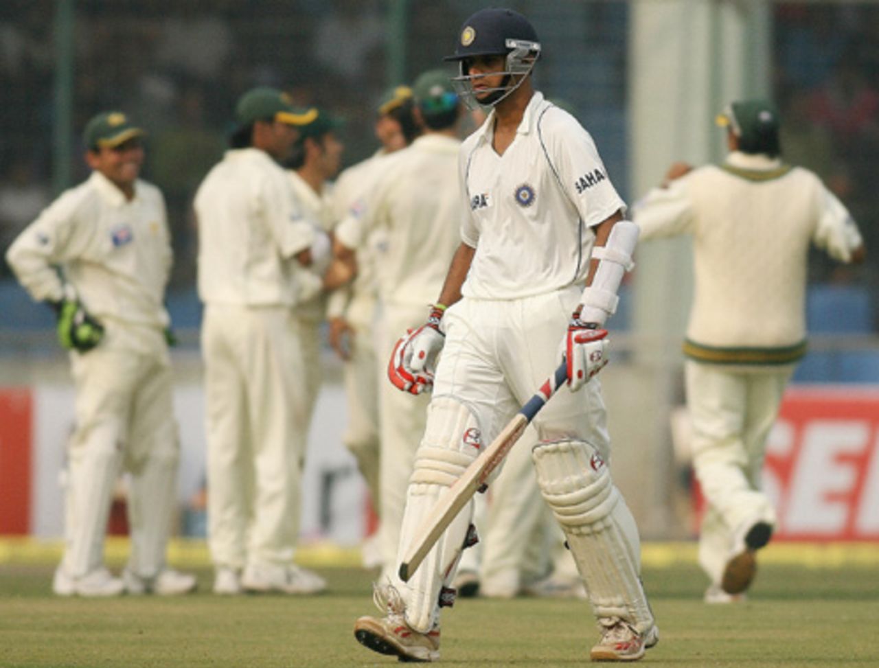 Rahul Dravid returns to the pavilion after his dismissal, India v Pakistan, 1st Test, Delhi, 4th day, November 25, 2007