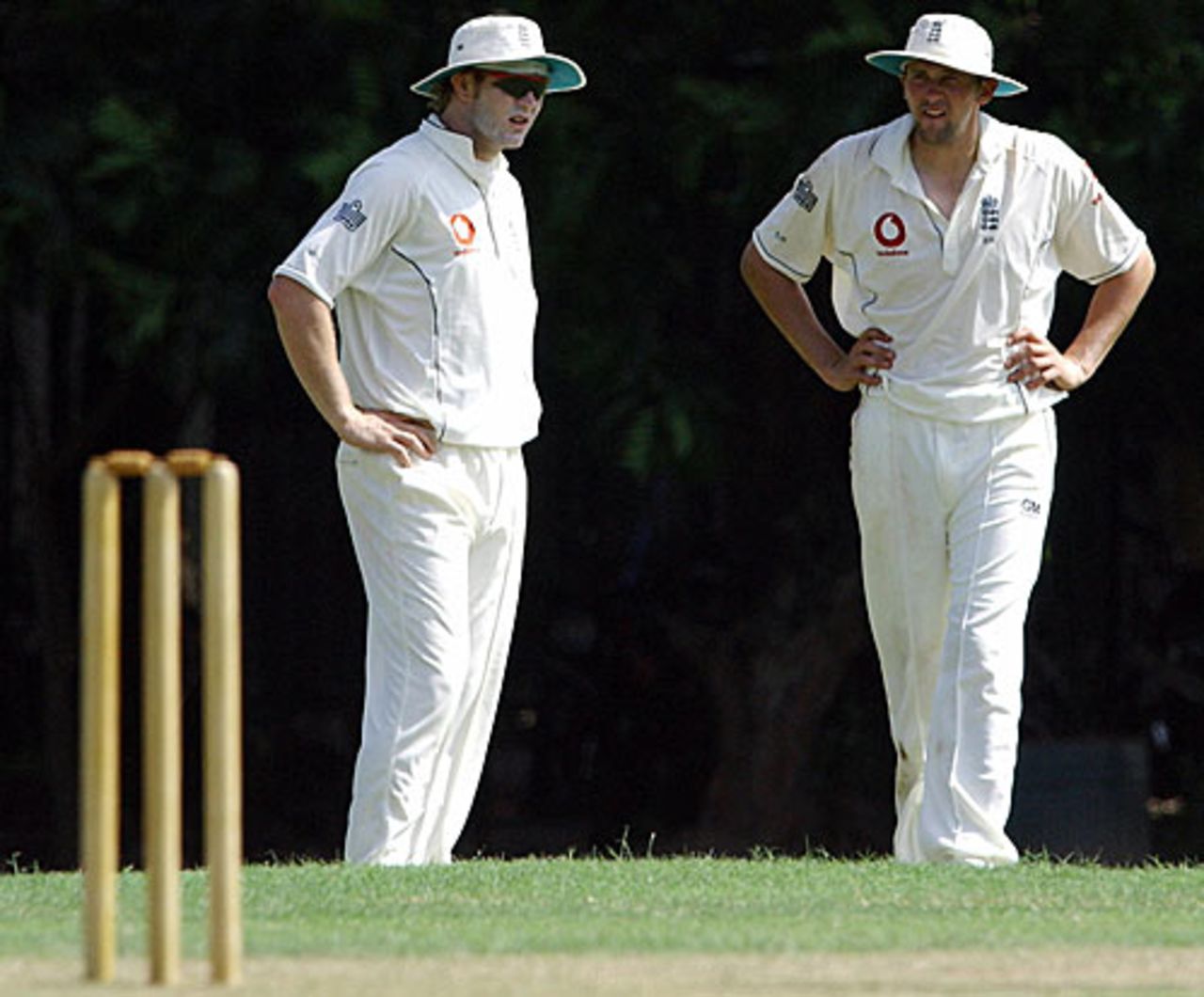 Teapots in the middle: Matthew Hoggard and Steve Harmison ponder their options, Sri Lanka Cricket Board President's XI v England XI, Colombo, November 25, 2007