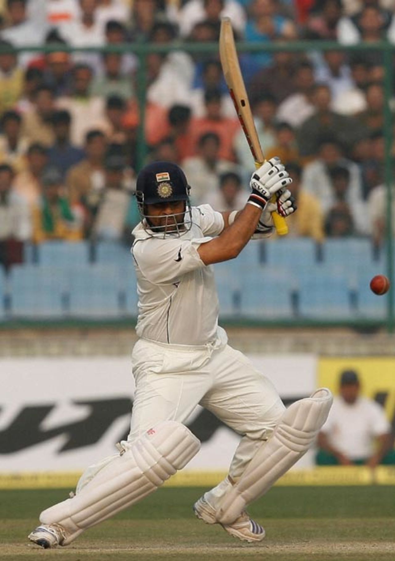 Sachin Tendulkar dispatches the ball through the off, India v Pakistan, 1st Test, Delhi, 4th day, November 25, 2007
