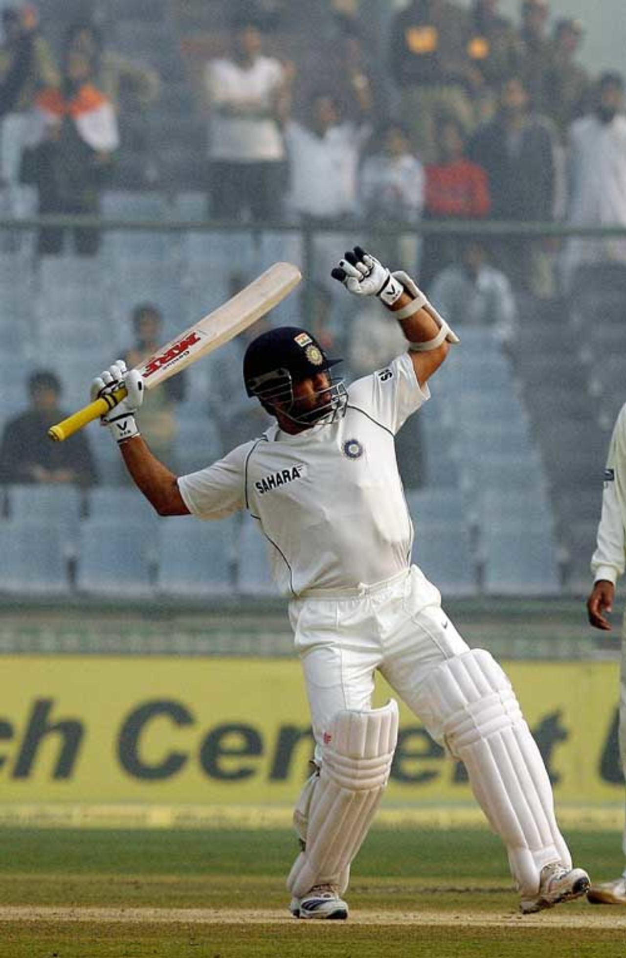 Sachin Tendulkar is elated after reaching his half-century, India v Pakistan, 1st Test, Delhi, 5th day, November 26, 2007