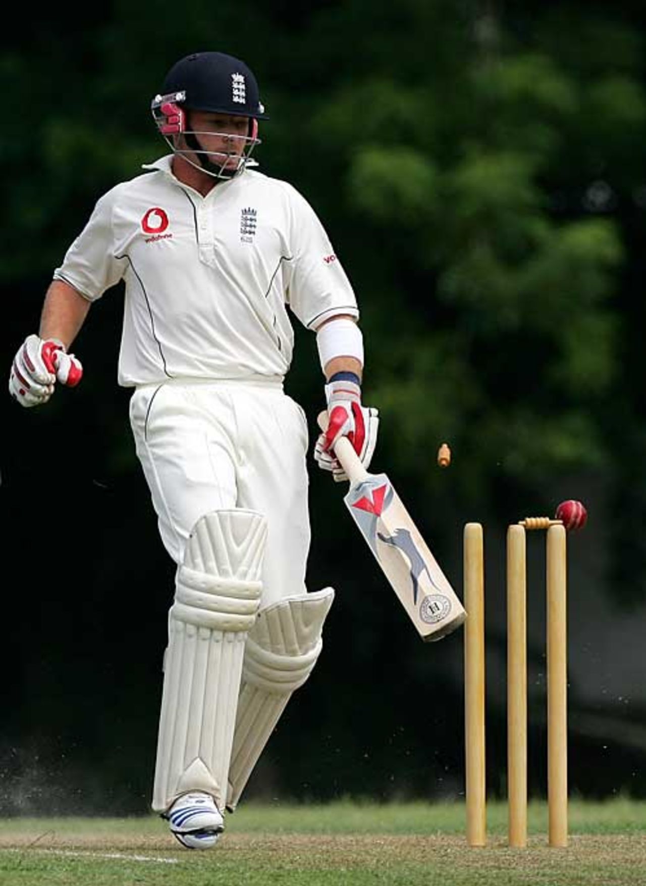 Ian Bell narrowly makes his ground but only lasted 16 balls, SL Board President's XI v England XI, Colombo, November 26, 2007