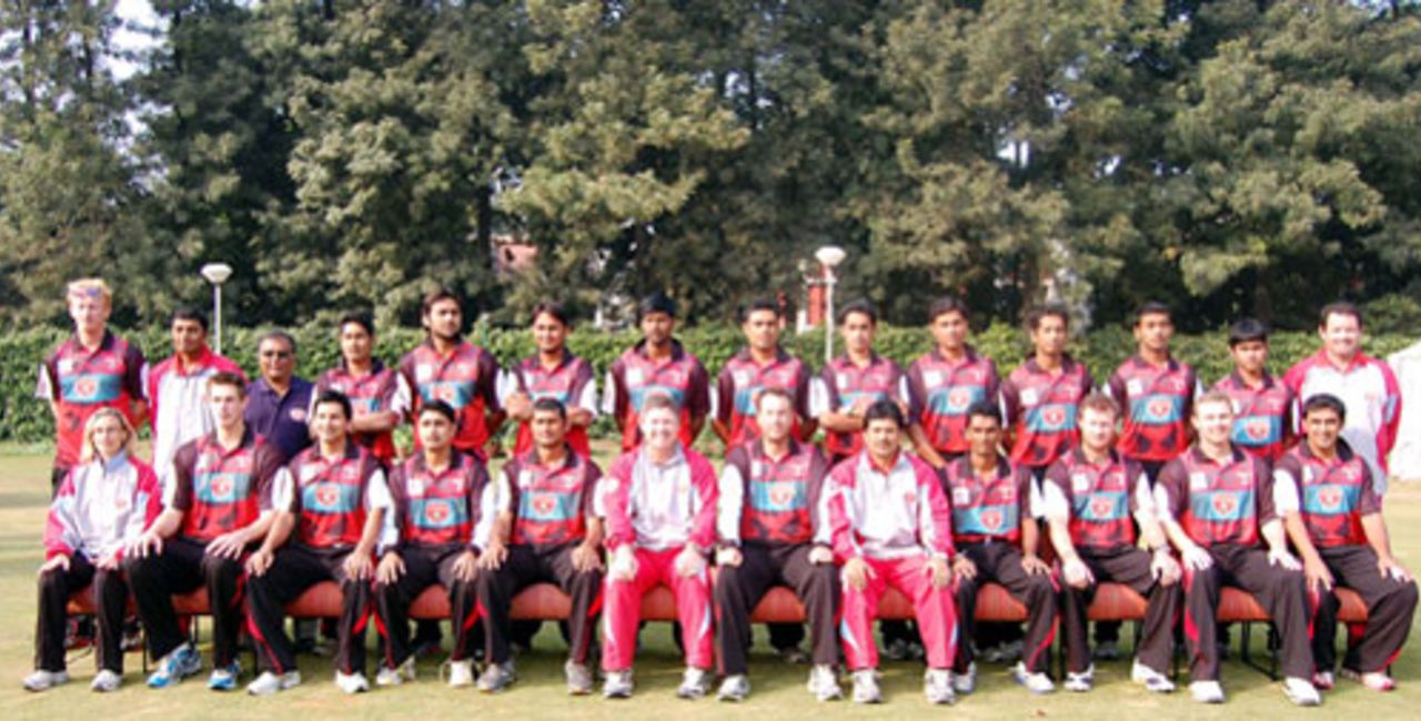 The Kolkata Tigers team pose for photographers at the trophy unveiling ceremony, ICL 20-20 Indian Championship, Panchkula, November 30, 2007