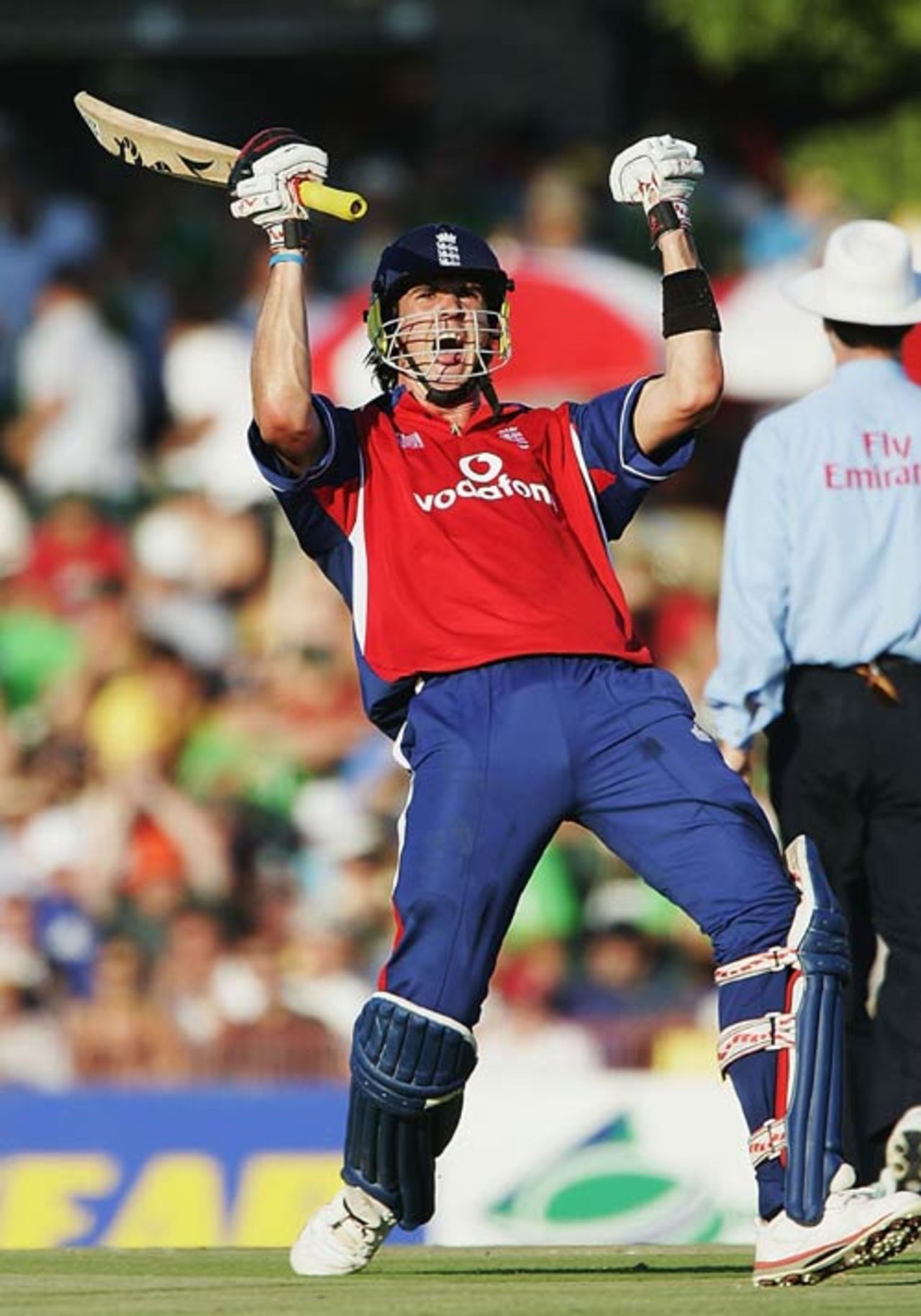 Kevin Pietersen celebrates his maiden one-day century, England v South Africa, Bloemfontein, 2nd ODI, February 2, 2005