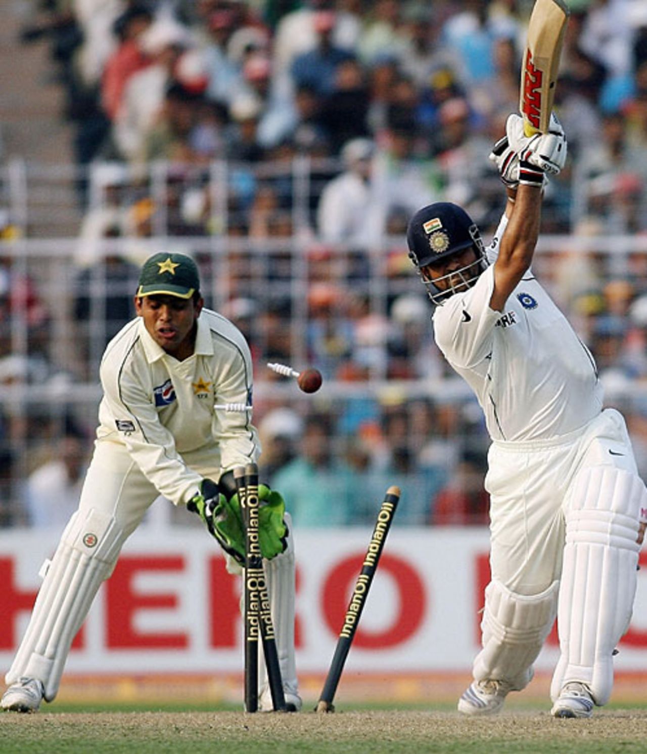 Sachin Tendulkar is bowled by a googly from Danish Kaneria, India v Pakistan, 2nd Test, Kolkata, 1st day, November 30, 2007