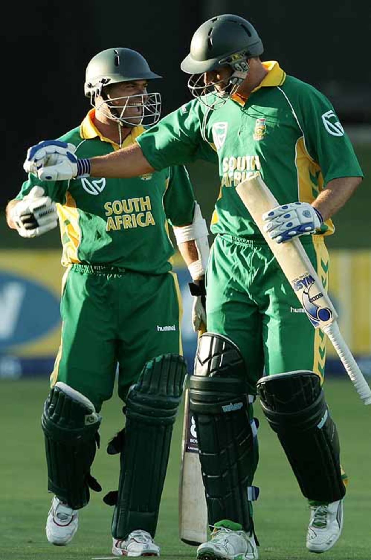 Andre Nel celebrates with Charl Langeveldt after hitting a six, South Africa v New Zealand, 2nd ODI, Port Elizabeth, November 30, 2007