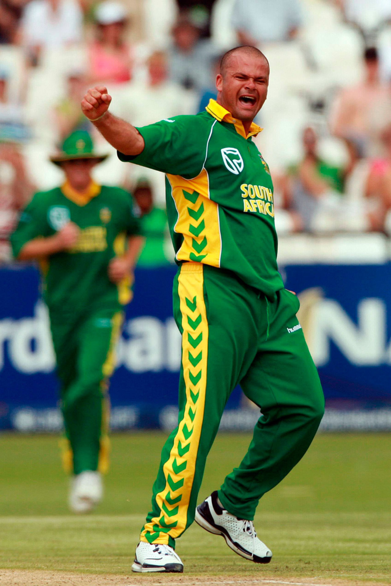 Charl Langeveldt celebrates after the first of his two wickets, South Africa v New Zealand, 3rd ODI, Cape Town, December 2, 2007