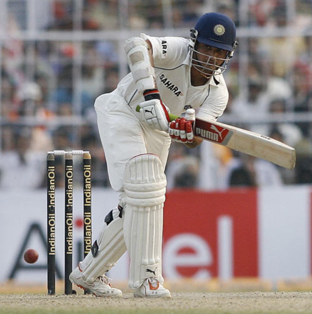 Sourav Ganguly punches the ball to the leg side, India v Pakistan, 2nd Test, Kolkata, 4th day, December 3, 2007