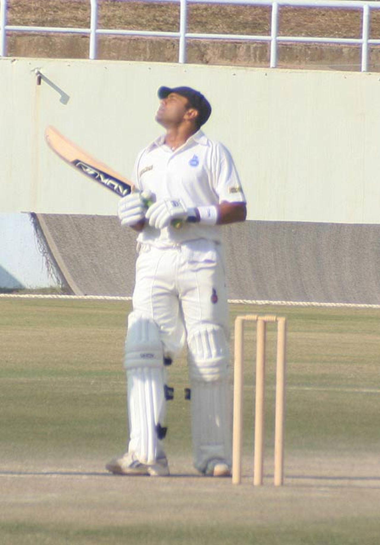 Aakash Chopra shows his relief after reaching a century, Himachal Pradesh v Delhi, Ranji Trophy Super League, 4th round, 3rd day, Dharamsala, December 3, 2007