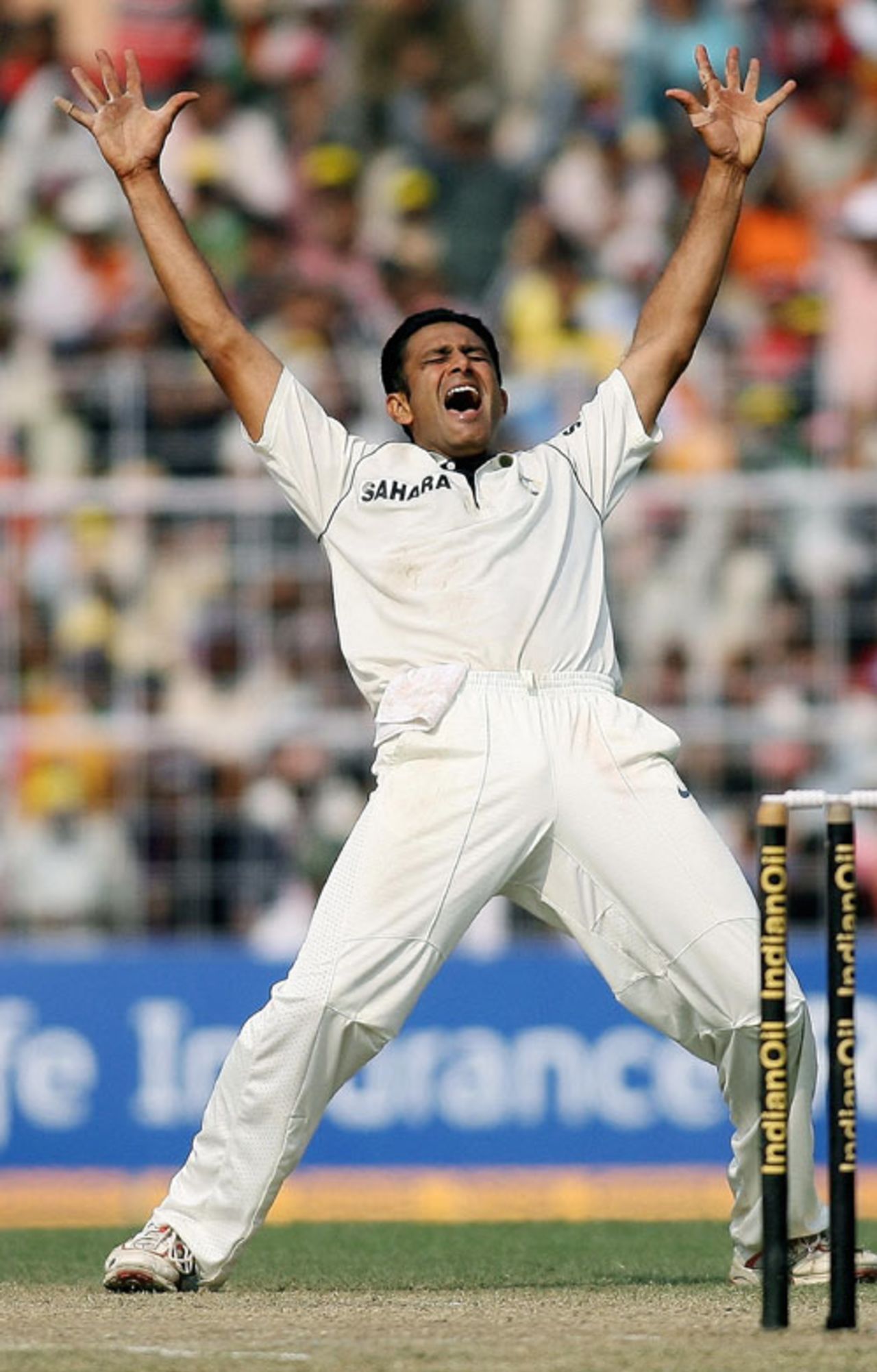 Anil Kumble can't contain himself after winning an lbw verdict against Salman Butt, India v Pakistan, 2nd Test, Kolkata, 5th day, December 4, 2007
