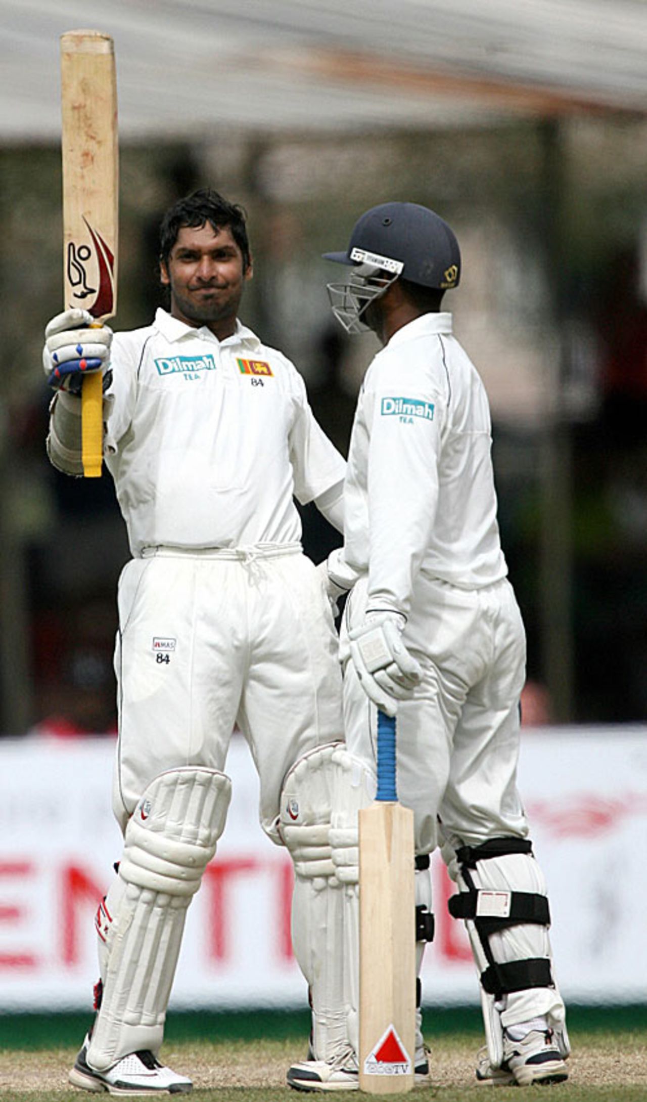 Kumar Sangakkara celebrates his 16th hundred and first against England, Sri Lanka v England, 1st Test, Kandy, December 4, 2007