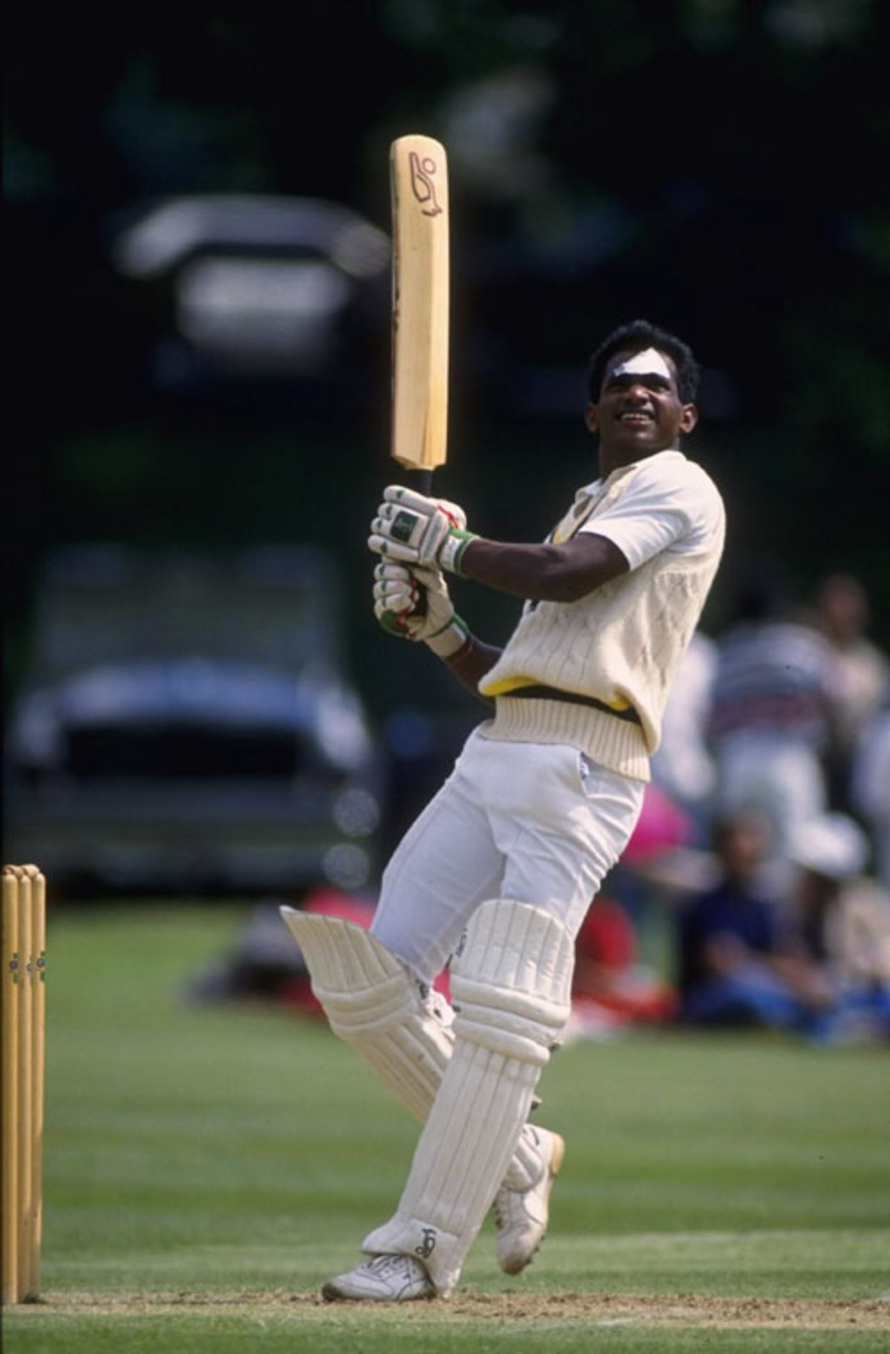 Sanath Jayasuriya plays a pull shot 