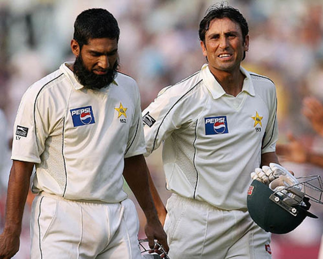 Mohammad Yousuf and Younis Khan walk off the field after the match ended in a draw, India v Pakistan, 2nd Test, Kolkata, 5th day, December 4, 2007