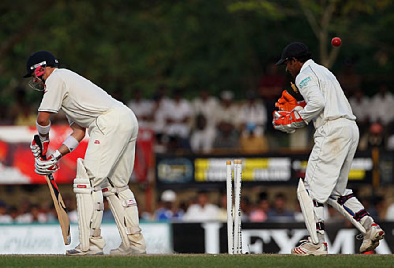 Matt Prior is bowled for a valiant 63, Sri Lanka v England, 1st Test, Kandy, December 5, 2007