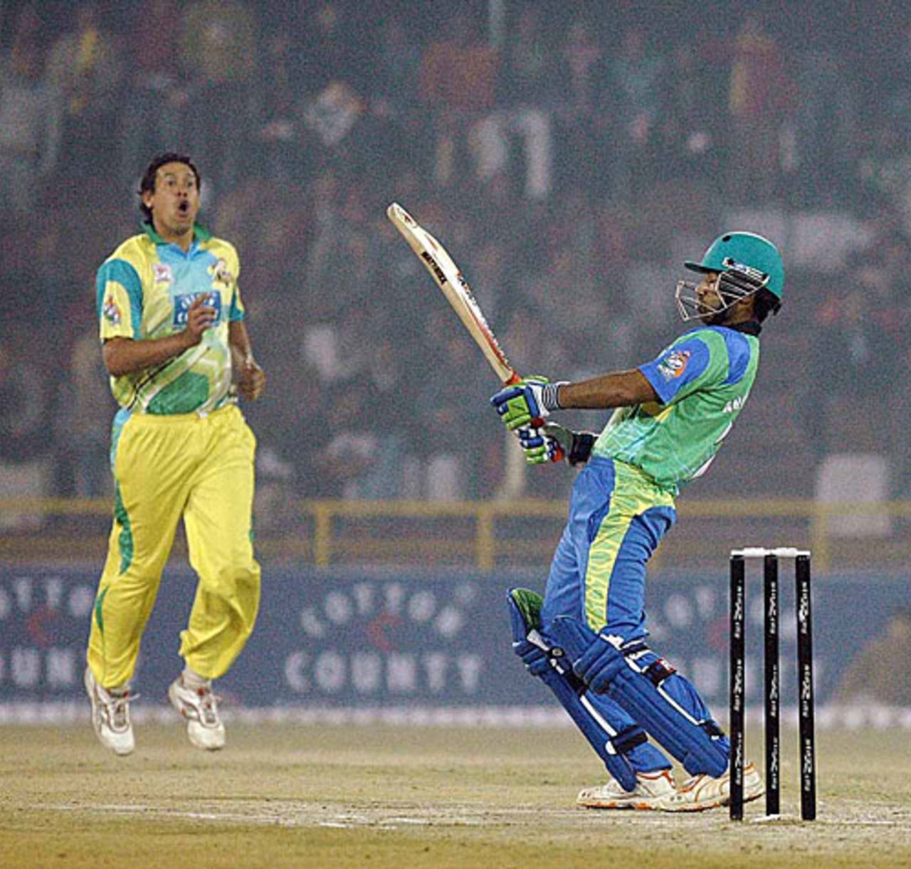Anirudh Singh moves away to avoid a short one from Daryl Tuffey, Chandigarh Lions v Hyderabad Heroes, 7th match, Indian Cricket League, Panchkula, December 5, 2007