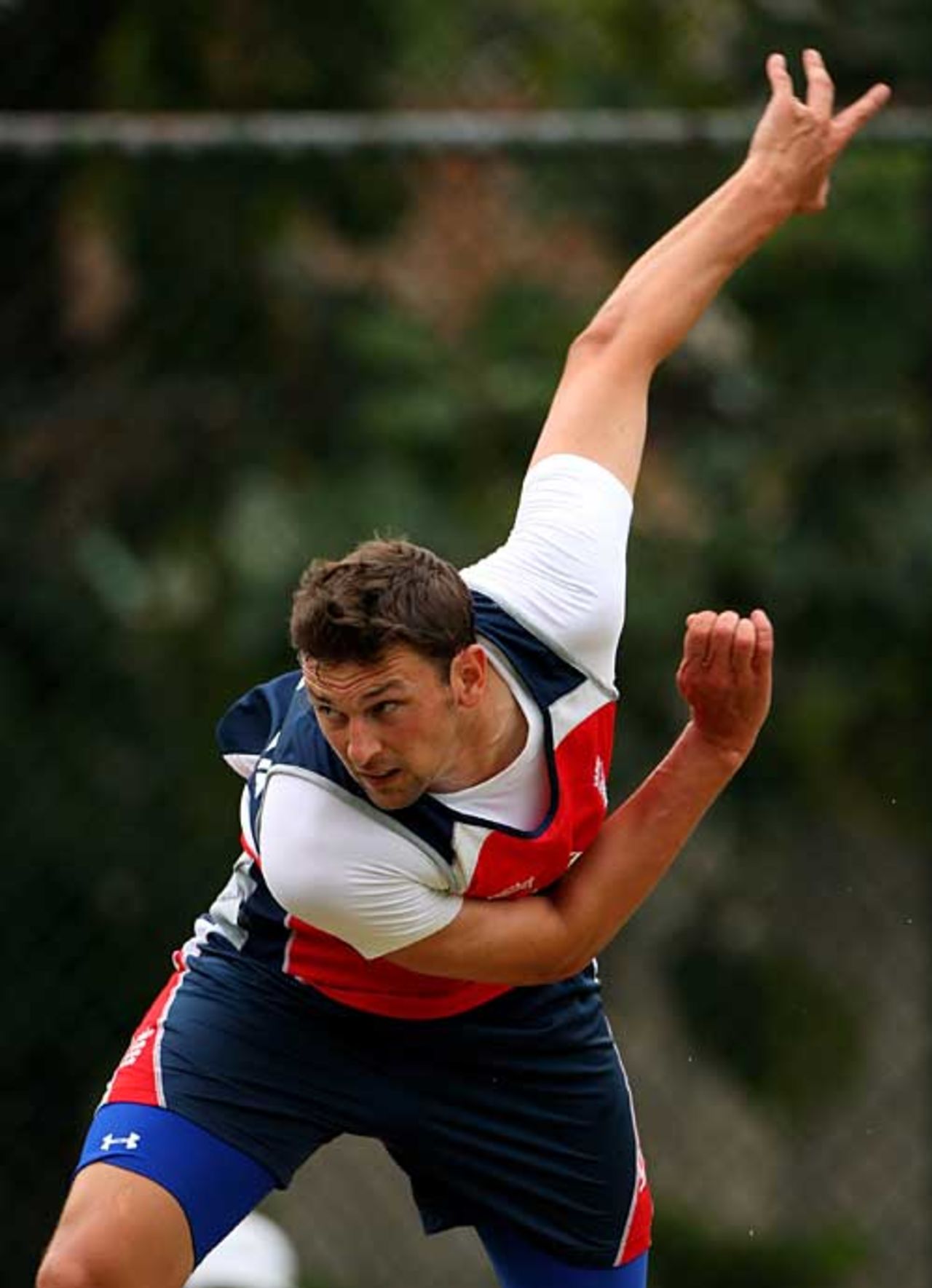 Steve Harmison charges in during England's net session and could earn a recall for the second Test, Colombo, December 7, 2007