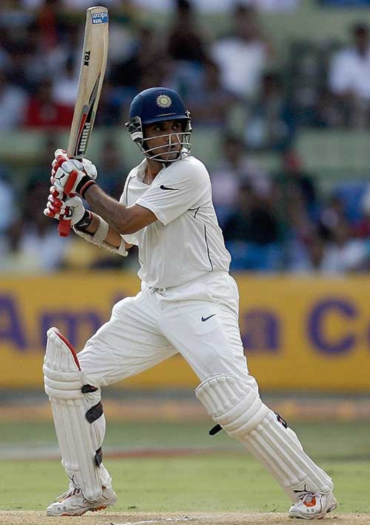 Sourav Ganguly cuts one during his rescue act with Yuvraj Singh, India v Pakistan, 3rd Test, Bangalore, 1st day, December 8, 2007