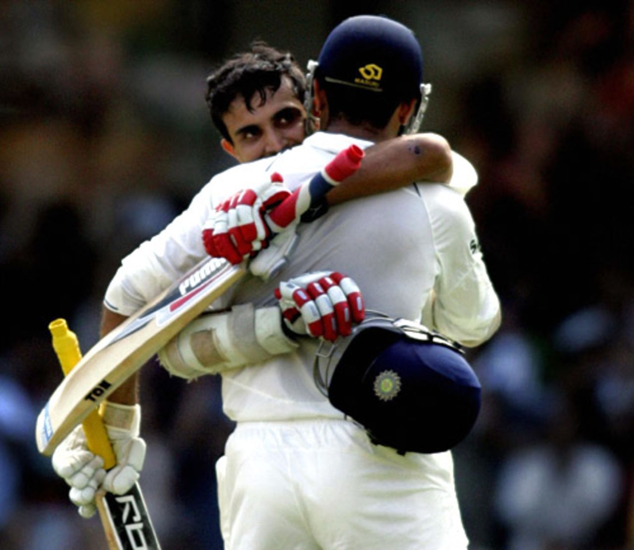 Sourav Ganguly is embraced by Irfan Pathan after he reached his double-hundred, India v Pakistan, 3rd Test, Bangalore, 2nd day, December 9, 2007
