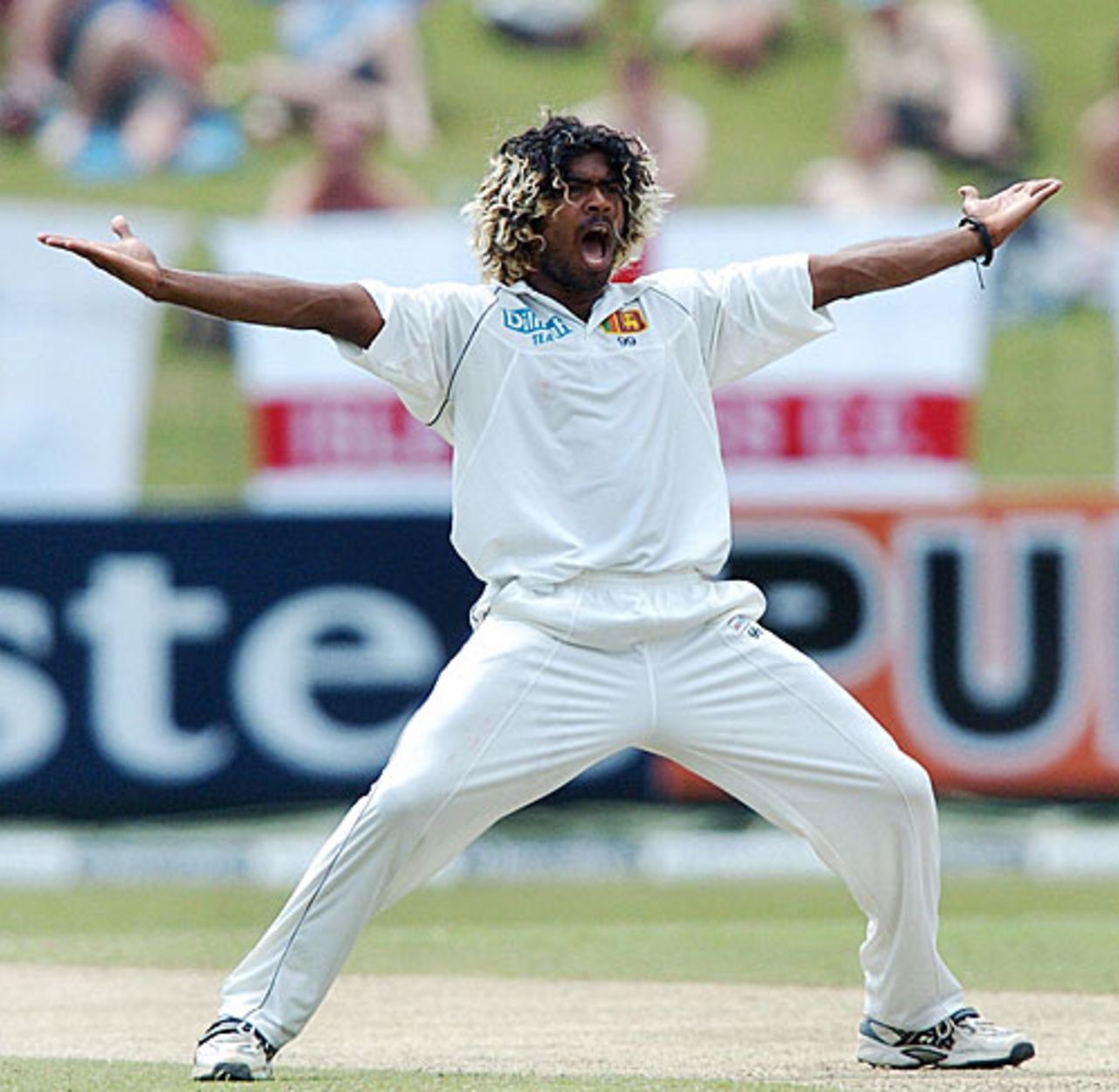 Lasith Malinga successfully appeals for the wicket of Stuart Broad, on his debut, Sri Lanka v England, 2nd Test, Colombo, December 10, 2007