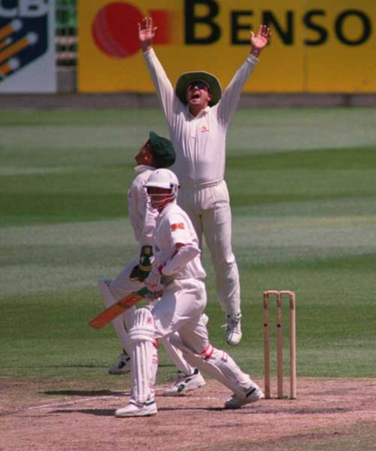 Darren Gough becomes part of a hat-trick by Shane Warne on the fifth day of the second Test in Melbourne, 1994 
