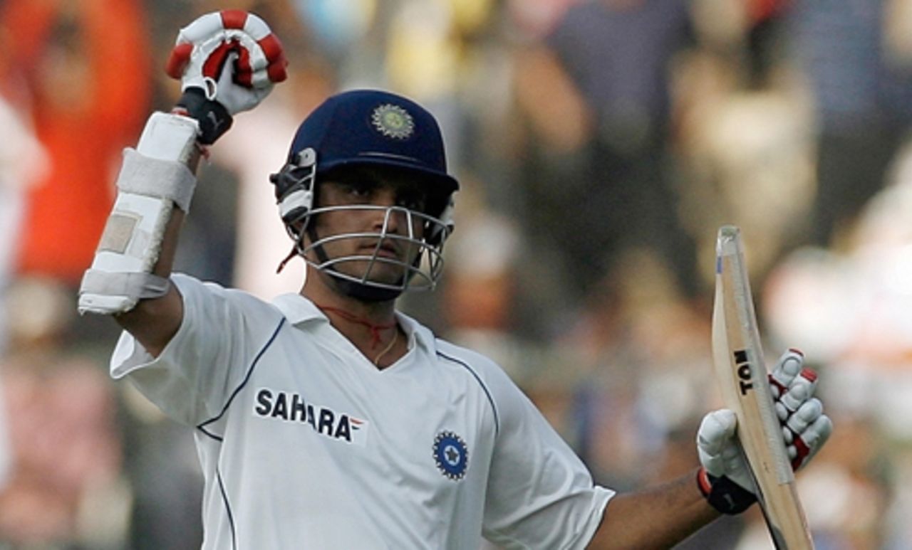 Sourav Ganguly celebrates after reaching his half-century, India v Pakistan, 3rd Test, Bangalore, 4th day, December 11, 2007