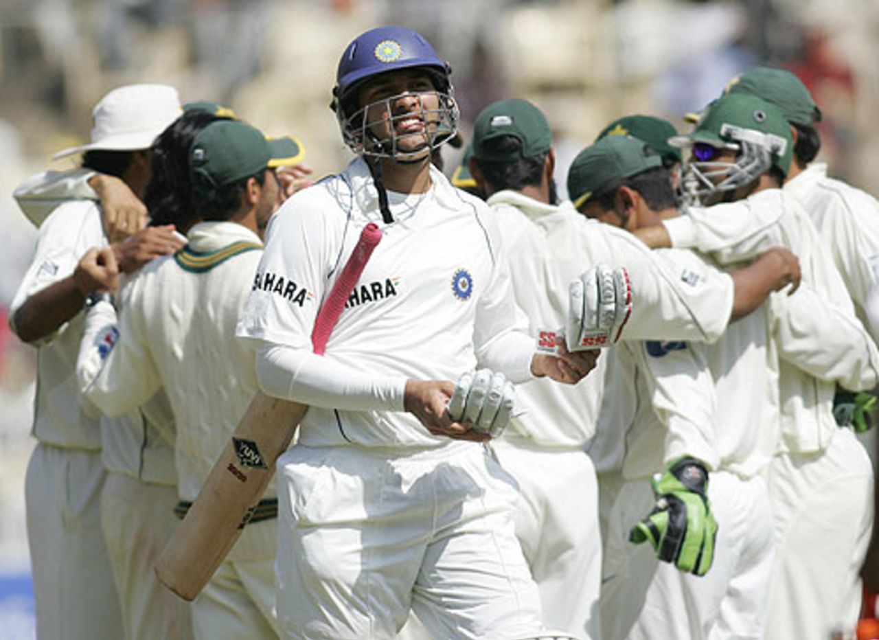 Yuvraj Singh walks off after being caught behind, India v Pakistan, 3rd Test, Bangalore, 5th day, December 12, 2007 

